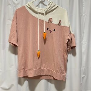 Bunny Hooded Tee. Super cute, carrot drawstrings. Pink and white. NWOT